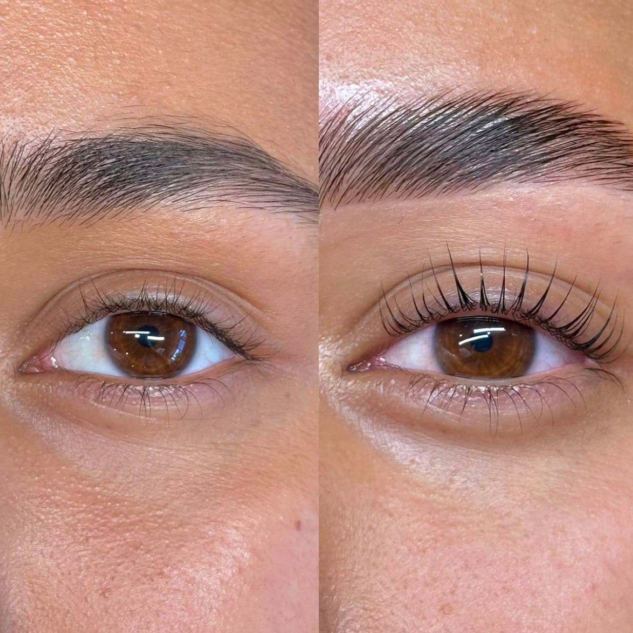 Before and after a lash lift at House of Lashè